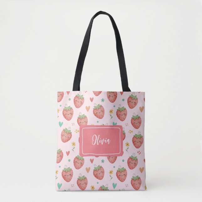 Bolsa Tote Lindas Meninas Morangos Kawaii (Frente)