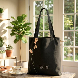 Bolsa Tote Lindas Pretas Florais Boho Fofas