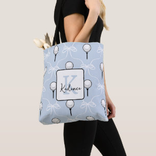 Bolsa Tote Lindo Arco Branco Azul Padrão de Golfe Monograma