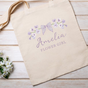 Bolsa Tote Lindo Arco Floral de Lavanda para Menina de Flores