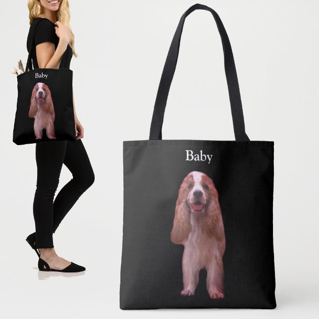 Bolsa Tote Lindo Cocker Spaniel Inglês em Preto (Criador carregado)