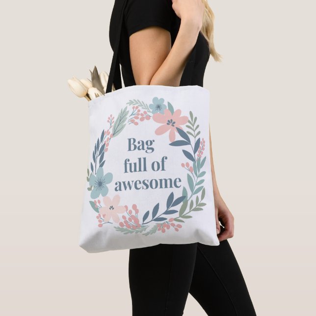Bolsa Tote Lindo Design Floral, Presente de Citação Positiva  (Close Up)