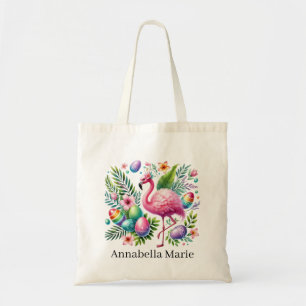 Bolsa Tote Lindo flamingo rosa de Páscoa adicionar nome 