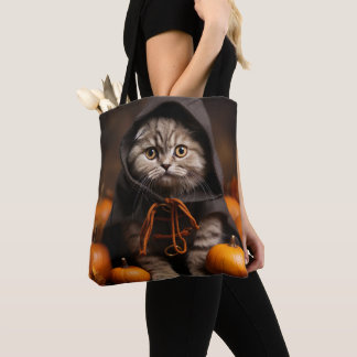 BOLSA TOTE LINDO GATO PRETO TABBY MARROM DE HALLOWEEN