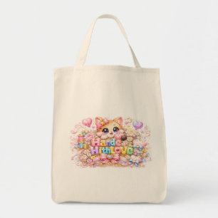Bolsa Tote Lindo Kawaii Feito Com Amor Nome do Gato Pastel Ro