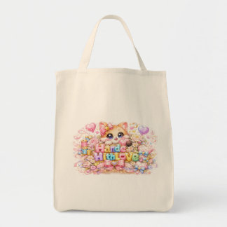 Bolsa Tote Lindo Kawaii Feito Com Amor Nome do Gato Pastel Ro