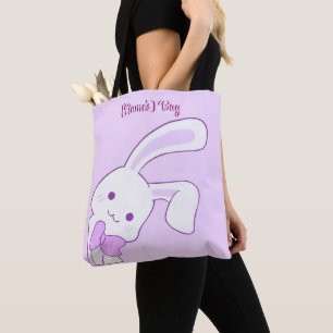 Bolsa Tote Lindo Kawaii Pastel Roxo Bunny de Orelha Caída Per