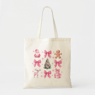 Bolsa Tote Lindo Laço Coquete Rosa Natal Papai Noel Biscoito