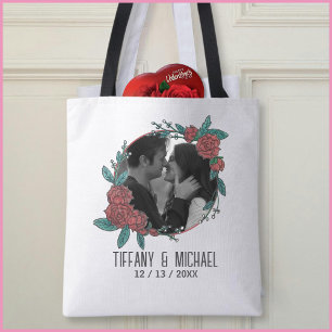 Bolsa Tote Lindo Moderno 1 Foto Nomes de Casais Data Casados