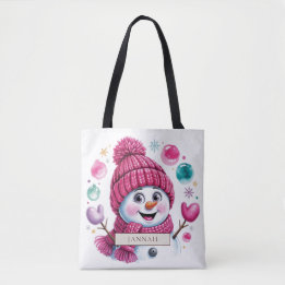 Bolsa Tote Lindo Nome de Natal em Aquarela de Boneco de Neve