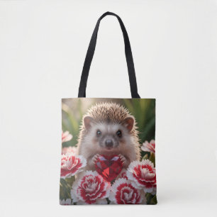 Bolsa Tote Lindo ouriço-cacheiro de janeiro com coração de gr