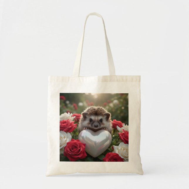Bolsa Tote Lindo ouriço-cacheiro de junho com coração de péro (Frente)