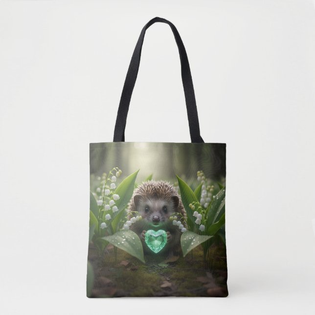 Bolsa Tote Lindo ouriço-cacheiro May com Coração de Esmeralda (Frente)