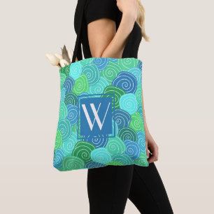 Bolsa Tote Lindo padrão azul esverdeado moderno monogramado