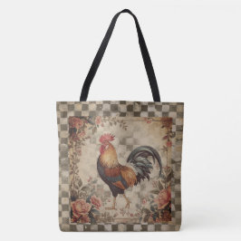 Bolsa Tote Lindo padrão de galo e flores vintage