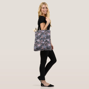 Bolsa Tote Lindo padrão floral azul pastel com estilo retrô
