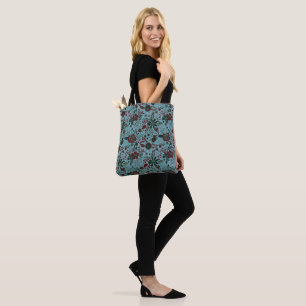 Bolsa Tote Lindo padrão floral em azul pastel com estilo retr