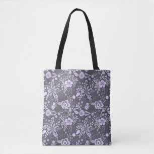 Bolsa Tote Lindo padrão floral em azul pastel com estilo retr