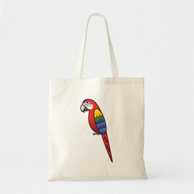 Bolsa Tote Lindo Papagaio Arara de Desenho Animado Escarlate (Frente)