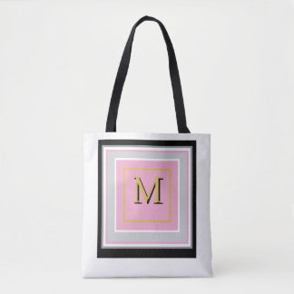 Bolsa Tote Lindo Rosa Moderno, Preto, Cinza e Branco Monogram