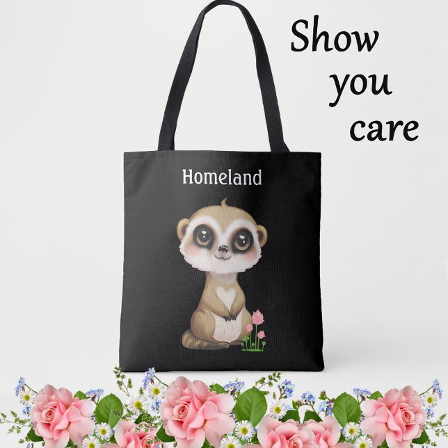 Bolsa Tote Lindo Suricata e Flores Personalizado (Criador carregado)