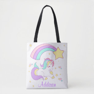 Bolsa Tote Lindo Unicórnio Mágico Arco-íris Personalizado Cus