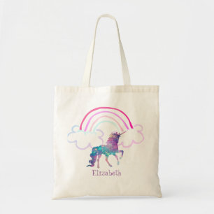 Bolsa Tote Lindo Unicórnio Mágico Roxo, Arco-íris