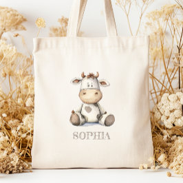 Bolsa Tote Lindo Vaca de Pelúcia Personalizado para Crianças 