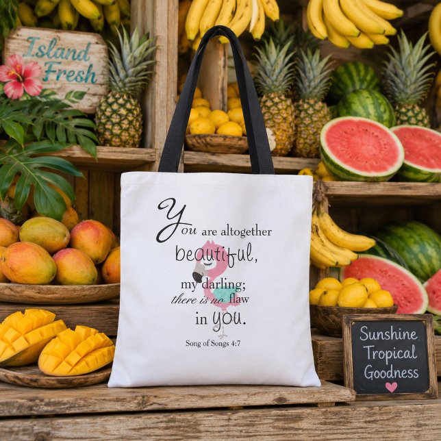 Bolsa Tote Lindo Versículo Bíblico de Flamingo Rosa e Branco (Criador carregado)