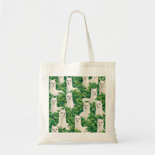 Bolsa Tote Lindos Alpacas Brancos em Folhas Verdes Tropicais