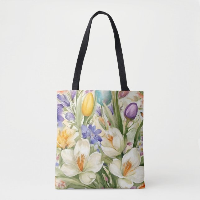 Bolsa Tote Lindos Crocos Brancos, С Aromáticas Flores de prim (Frente)