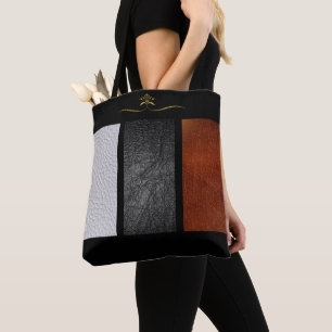 Bolsa Tote Lindos painéis brancos, pretos e ferrugem folhas