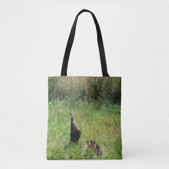 Bolsa Tote Lindos patinhos-de-pequim e a mãe..... (Frente)