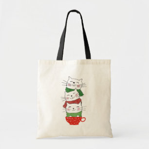 Bolsa Tote Lindos Três Gatos Empilhados Copo Férias Cachecóis