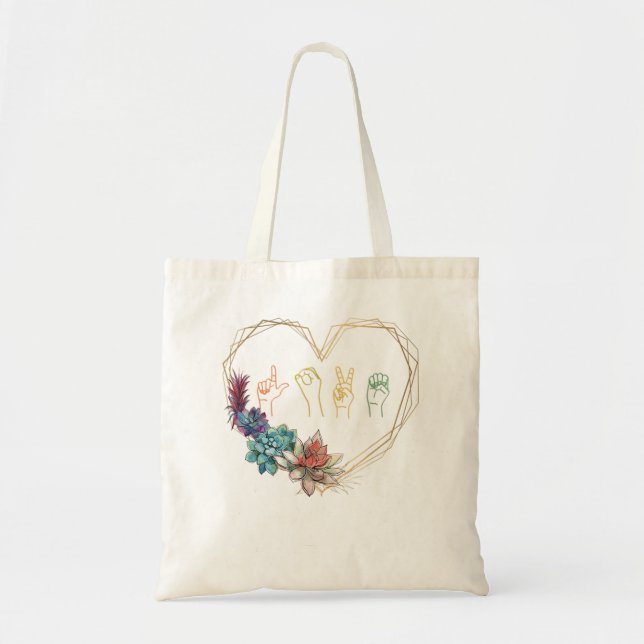 Bolsa Tote Linguagem de Sinais de Amor Namorados de SLA Flora (Frente)