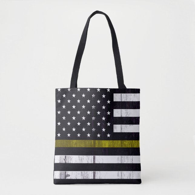 Bolsa Tote Linha amarela fina gasta bandeira do expedidor (Frente)