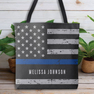 Bolsa Tote Linha Azul Thin Flag da Polícia Americana