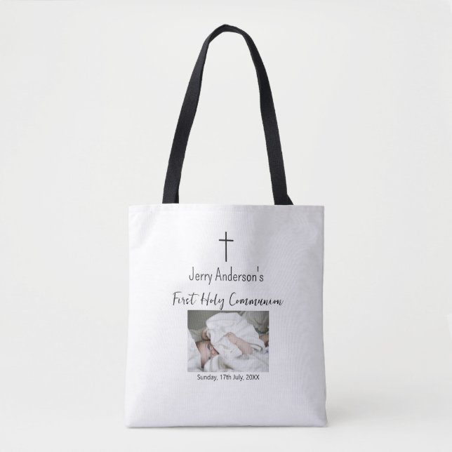 Bolsa Tote Linha católica de primeira comunhão simples QR mín (Frente)