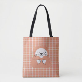 Bolsa Tote Linha de grade personalizada marrom gato fofo