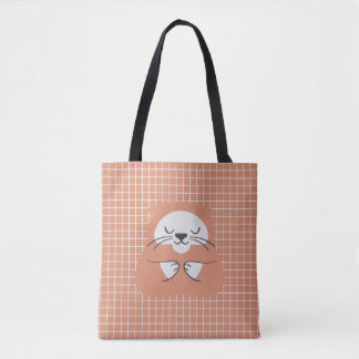 Bolsa Tote Linha de grade personalizada marrom gato fofo