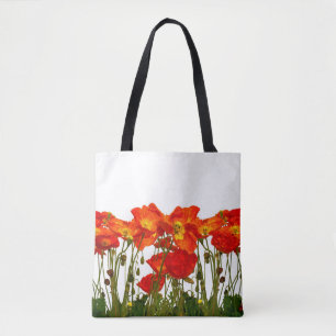 Bolsa Tote Linha de papoilas vermelhas arte isolada, fundo, b