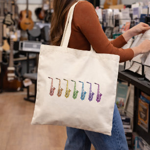Bolsa Tote Linha de Saxofone Arco-íris Amante da Música