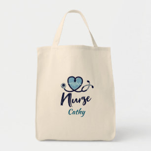 Bolsa Tote Linha de Vida Fofa Enfermeira Coração Azul Persona