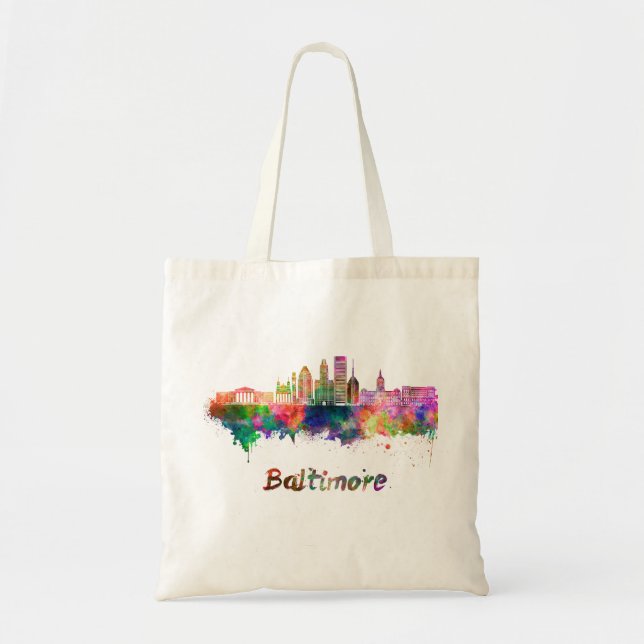 Bolsa Tote Linha do horizonte Baltimore V2 em aquarela (Frente)