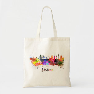 Bolsa Tote Linha do horizonte de Lisboa em aquarela