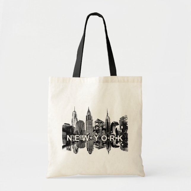 Bolsa Tote Linha do horizonte de Nova Iorque a tinta preta (Frente)