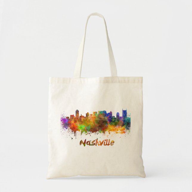 Bolsa Tote Linha do horizonte Nashville em aquarela (Frente)