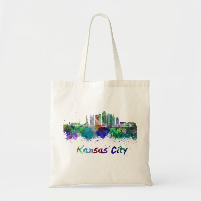 Bolsa Tote Linha do horizonte V2 de Kansas City em aquarela (Frente)