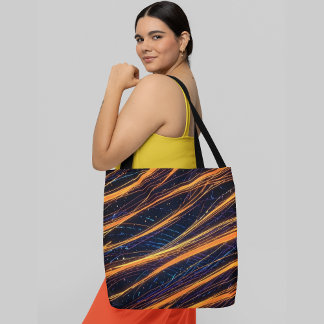 Bolsa Tote Linhas abstrato azuis e laranja brilhantes com faí