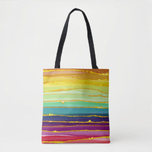 Bolsa Tote Linhas arco-íris: composição de luxo abstrato.